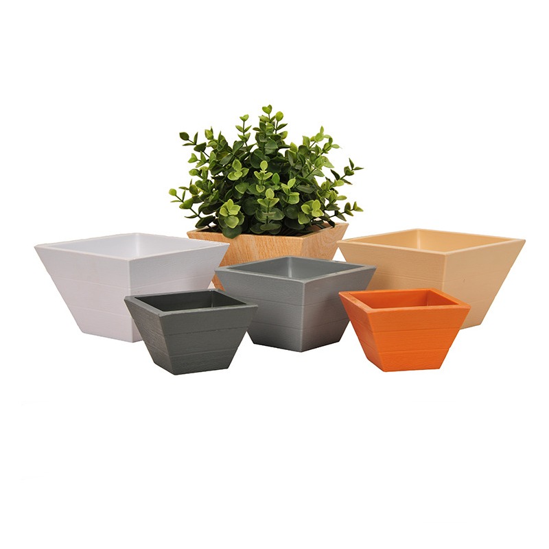 Wood grain plastic flower pots without hole