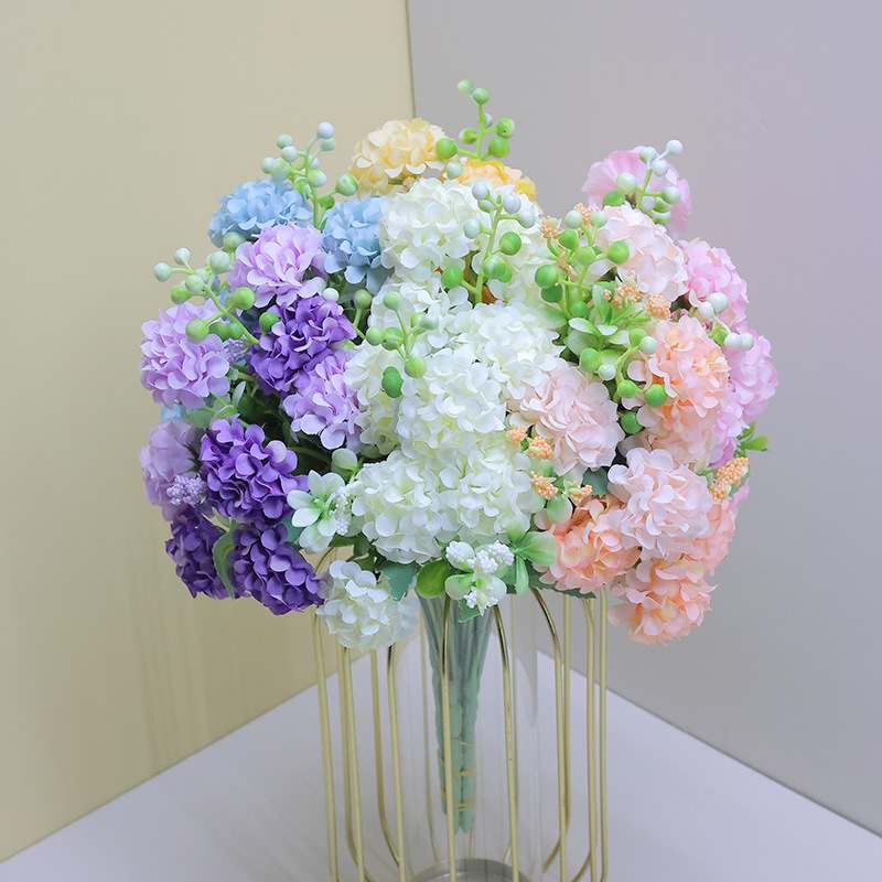 Artificial hydrangeas in various colors