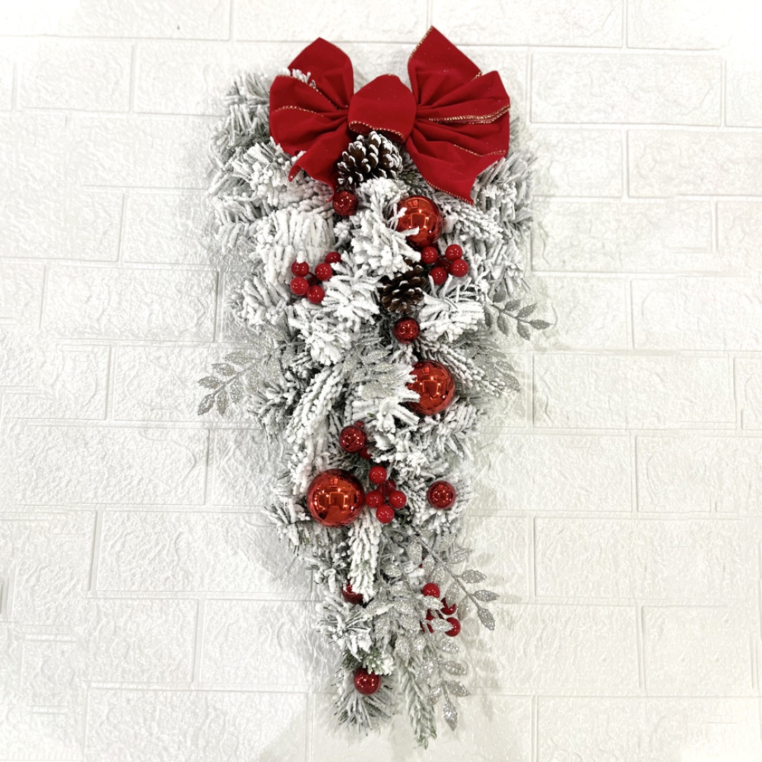 60cm Red Flocked Upside-Down Tree