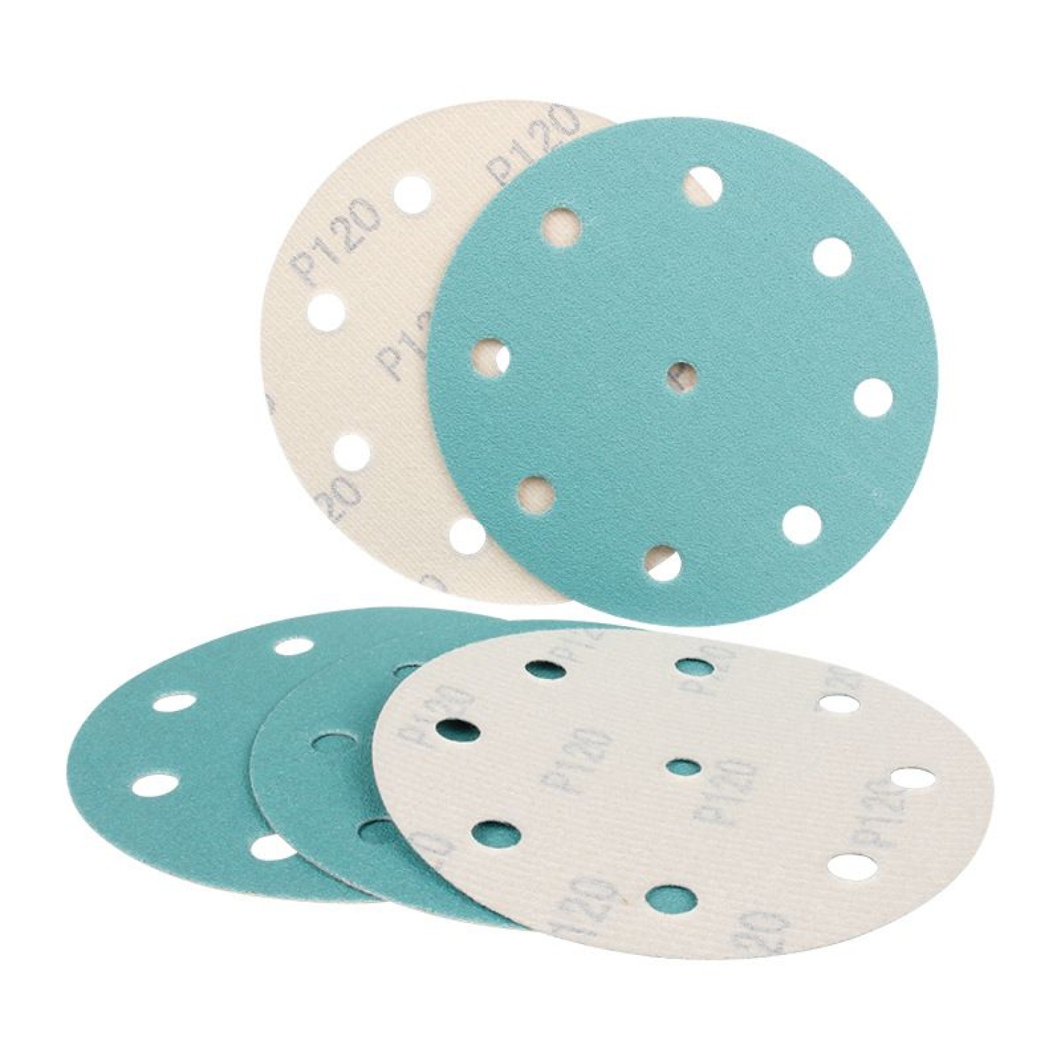 5-inch round flocked green sandpaper with 9 holes