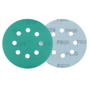 5-inch green polyester film sandpaper with 8 holes