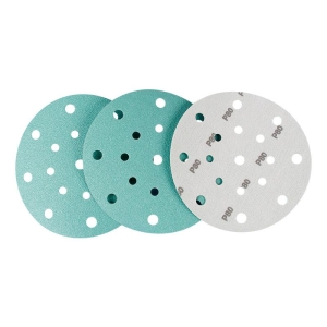 6-inch green polyester film sandpaper with 17 holes