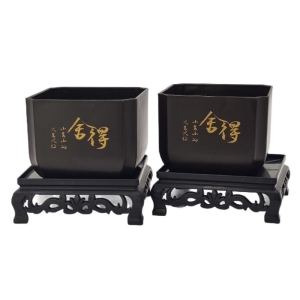 Purple clay square flower pot with base