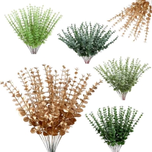 Artificial green plant single eucalyptus stem