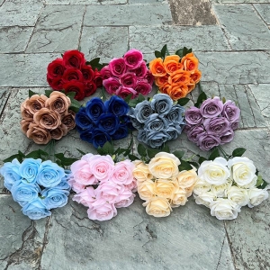 Artificial roses in various colors with nine flower heads
