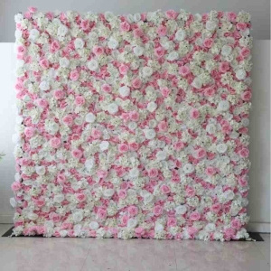Artificial white and pink rose and hydrangea wall