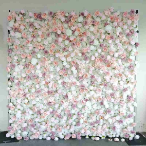 Artificial pink and white Austin roses wall