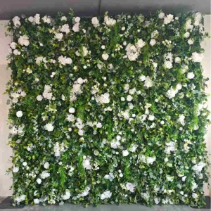 Artificial green plants and roses wall