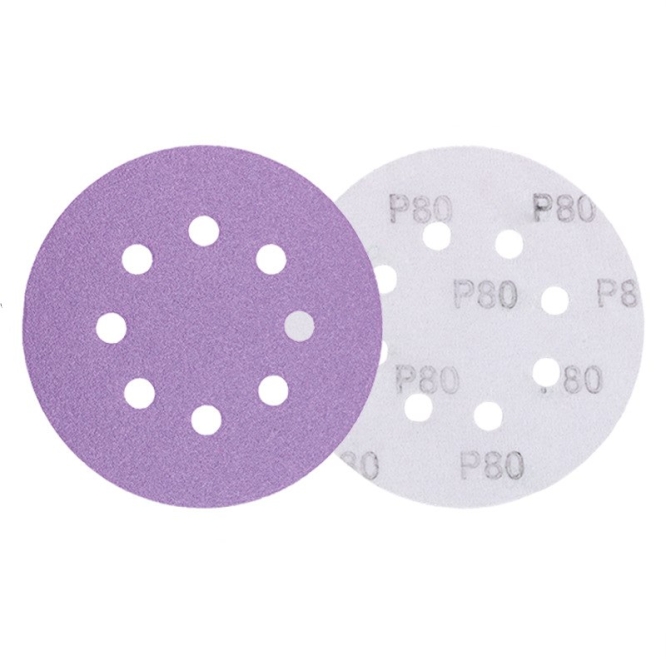 5-inch round flocked purple sandpaper with 8 holes