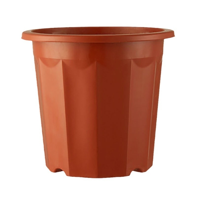 E-shaped red plastic flower pot