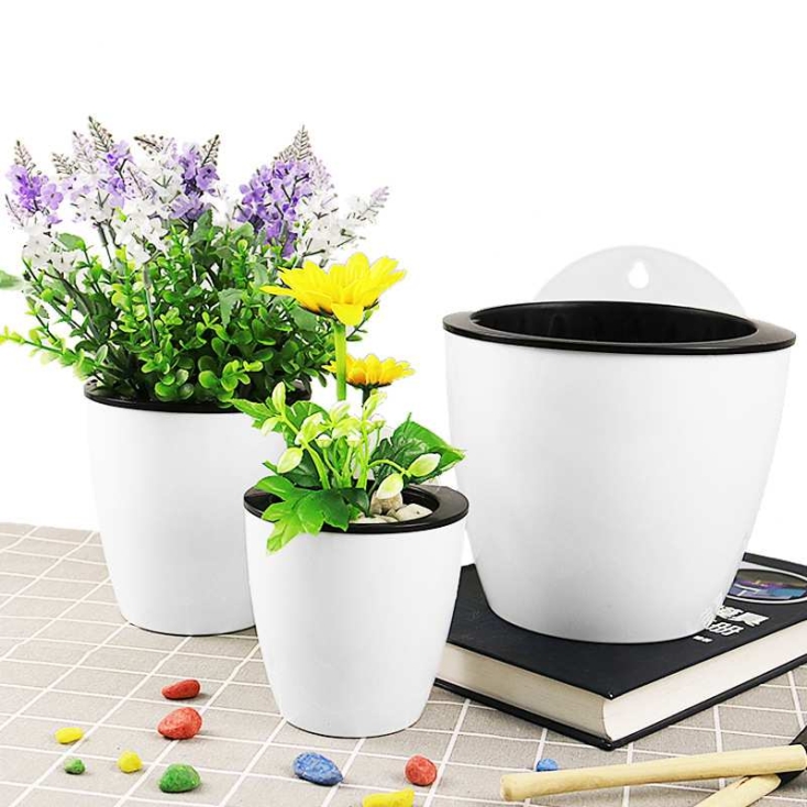 Plastic hangable flower pot with absorbent cotton rope