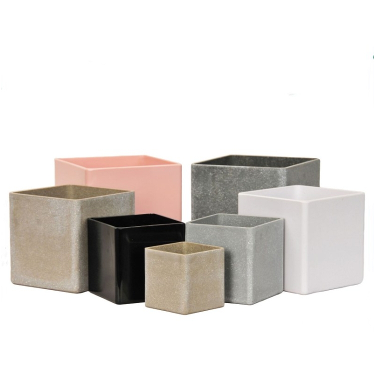 Simple cube-shaped plastic flower pot