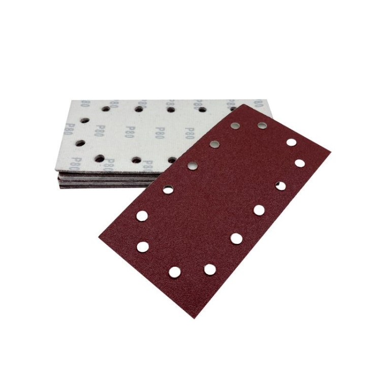 115*230MM rectangular flocked sandpaper sheet with 14 holes