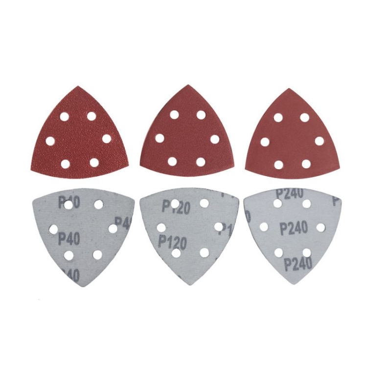 90*90mm triangle flocked sandpaper sheet with 6 holes
