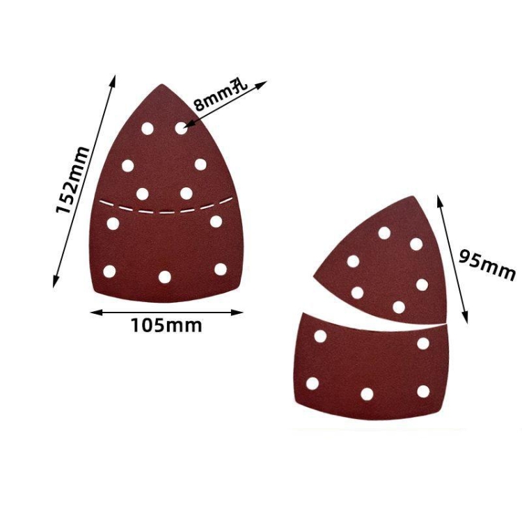 152*105mm triangle flocked sandpaper with 11 holes