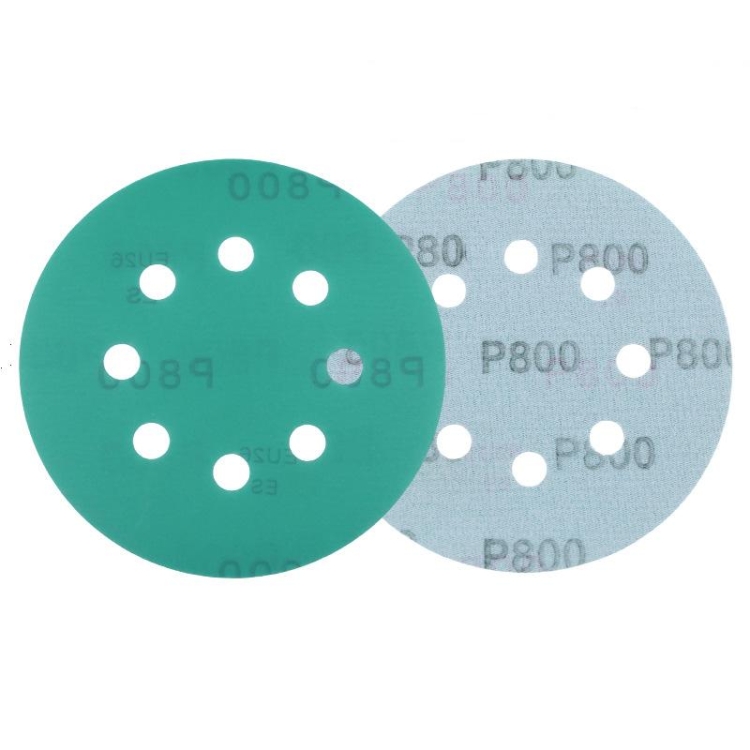 5-inch green polyester film sandpaper with 8 holes