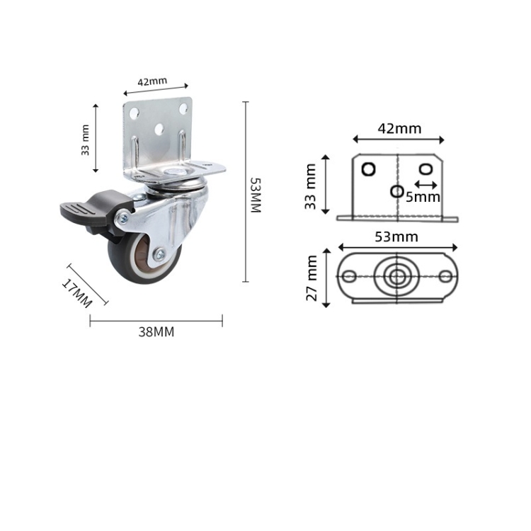 1-inch, 1.25-inch, 1.5-inch and 2-inch TPR L-shape caster with brake