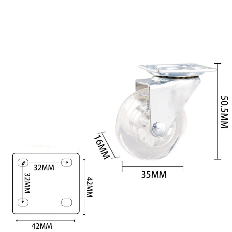 1.5-inch, 2-inch and 3-inch Transparent Crystal Version PU Caster