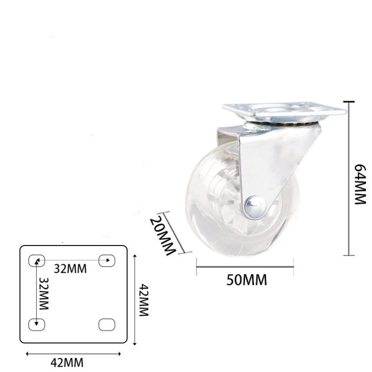 1.5-inch, 2-inch and 3-inch Transparent Crystal Version PU Caster