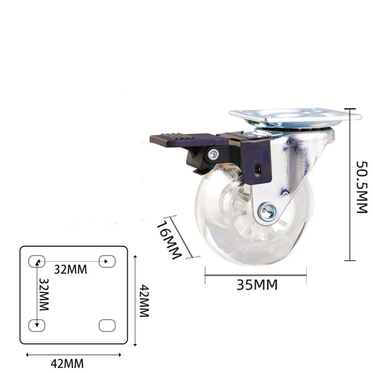1.5-inch, 2-inch and 3-inch Transparent Crystal Version PU Caster
