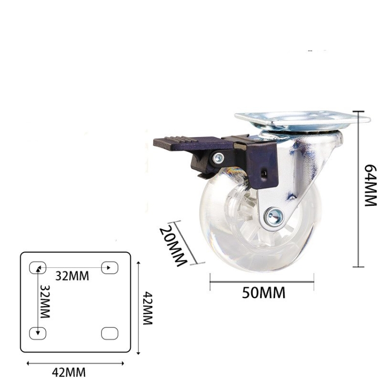 1.5-inch, 2-inch and 3-inch Transparent Crystal Version PU Caster