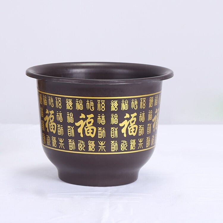 Plastic flower pots with printed patterns