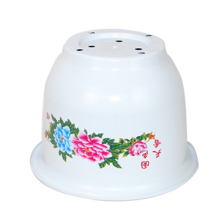 Plastic flower pots with printed patterns
