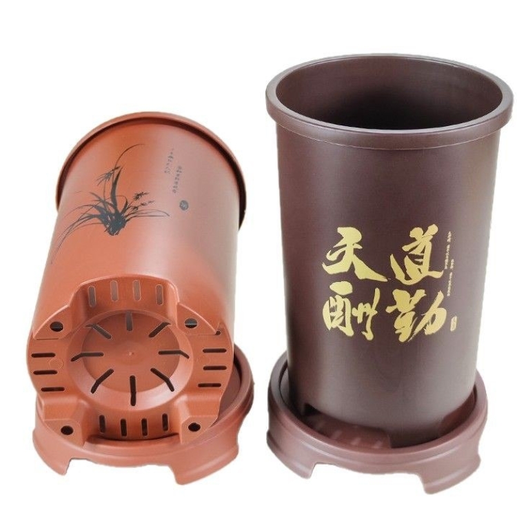 Straight plastic flower basin with base