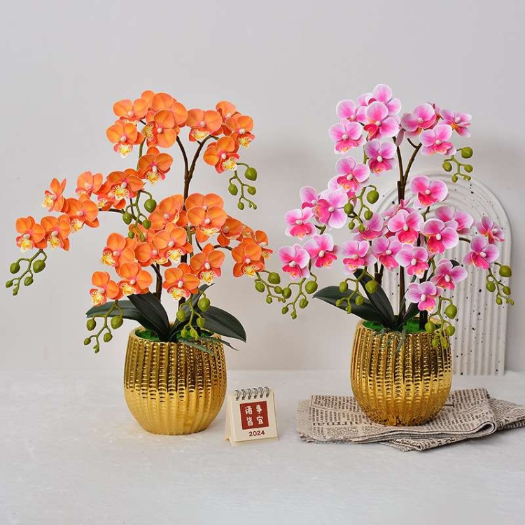 Artificial Phalaenopsis orchids with flowerpots