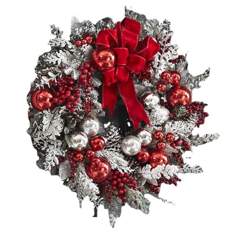 35-50cm Red Flocked Flower Wreath