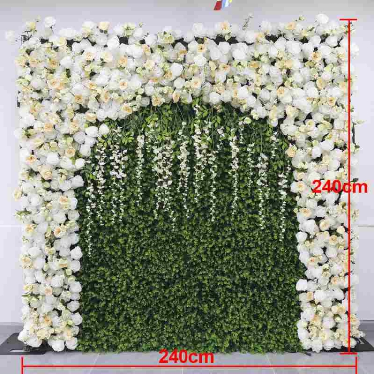 Artificial roses and green plants wall