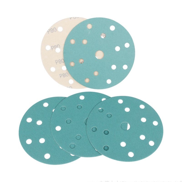 6-inch round flocked green sandpaper with 15 holes