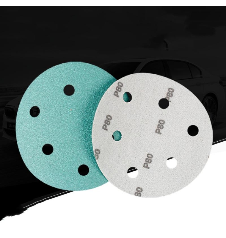 5-inch green polyester film sandpaper with 6 holes
