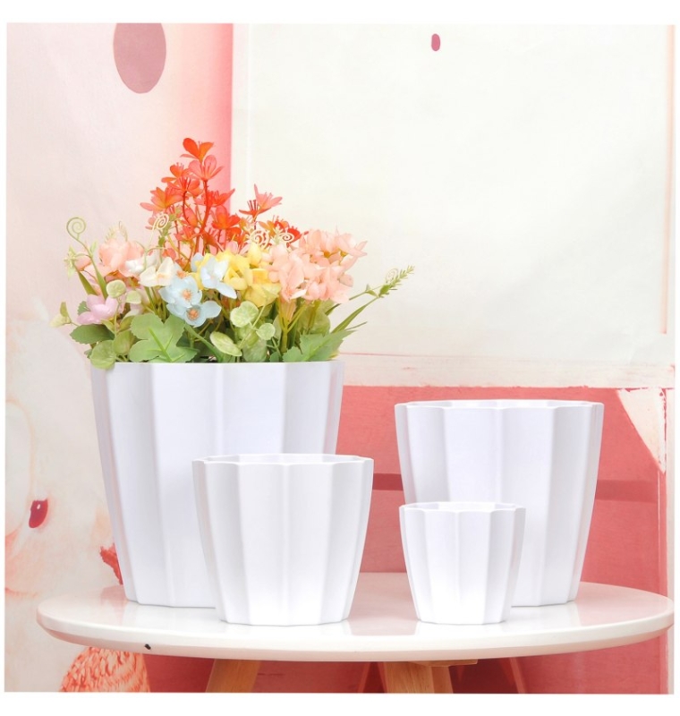 Factory direct vertical striped imitation porcelain glossy plastic flower pots