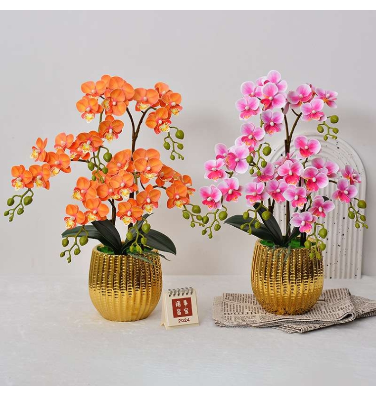 Artificial Phalaenopsis orchids with flowerpots