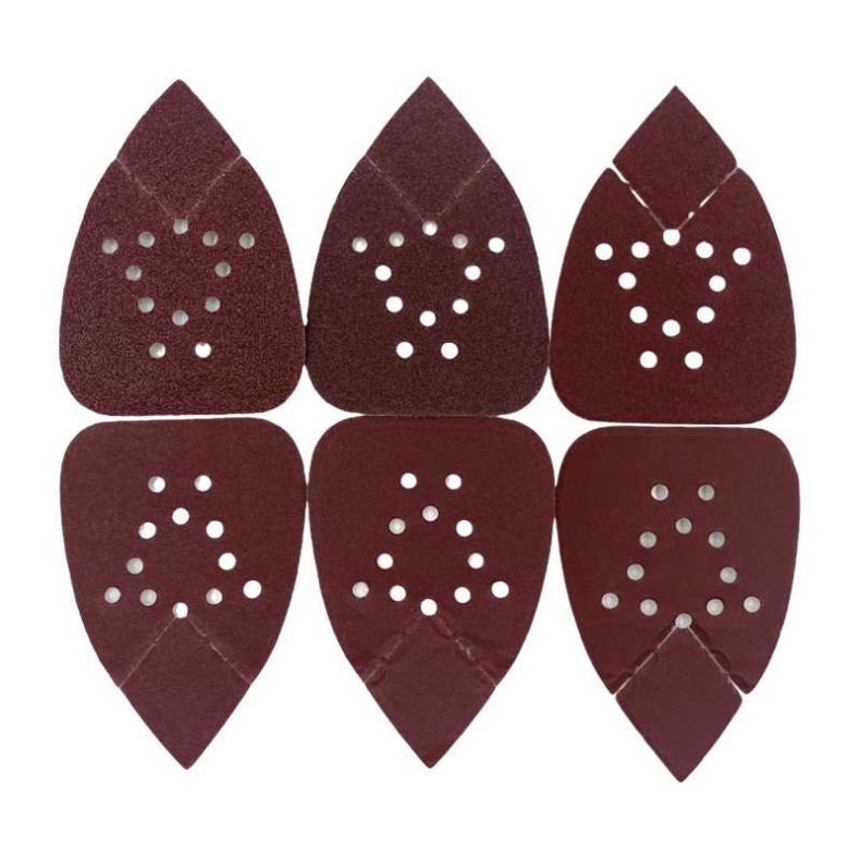 135*98mm triangle flocked sandpaper sheet with 12 holes