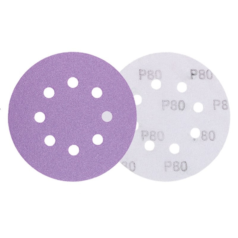 5-inch round flocked purple sandpaper with 8 holes