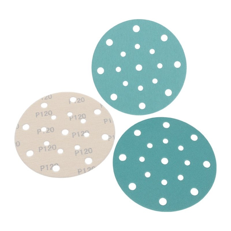 6-inch round flocked green sandpaper with 17 holes