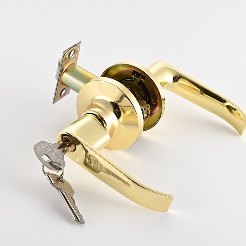 Three-bar aluminum alloy round gold handle lock