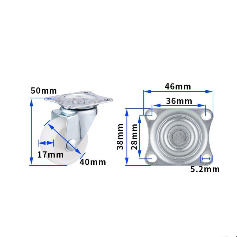 1-inch, 1.25-inch and 1.5-inch White PP wheels