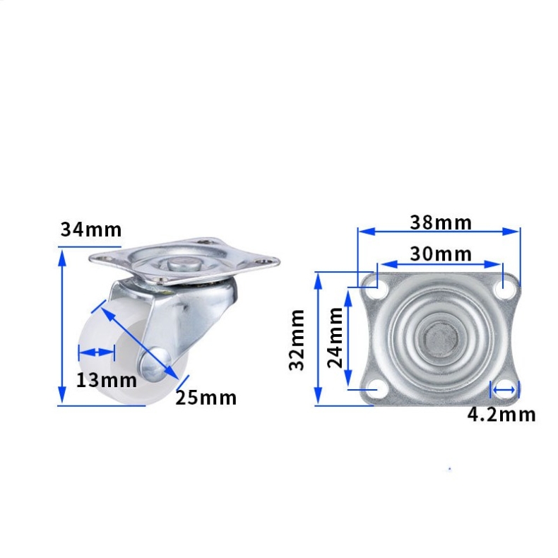 1-inch, 1.25-inch and 1.5-inch White PP wheels