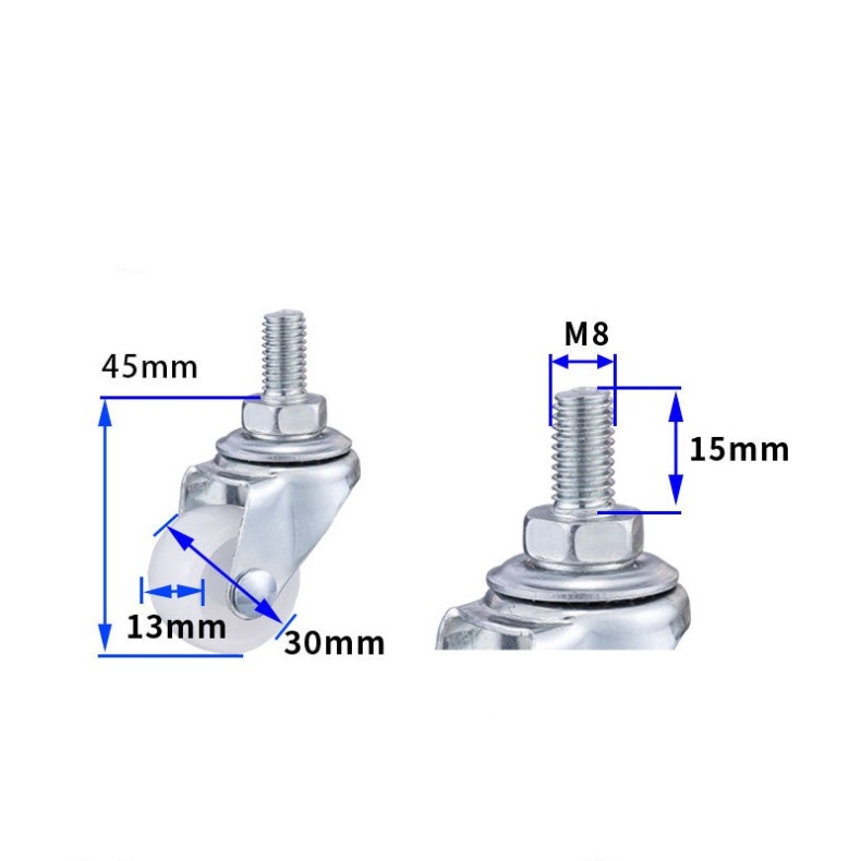 1-inch, 1.25-inch and 1.5-inch White PP wheels