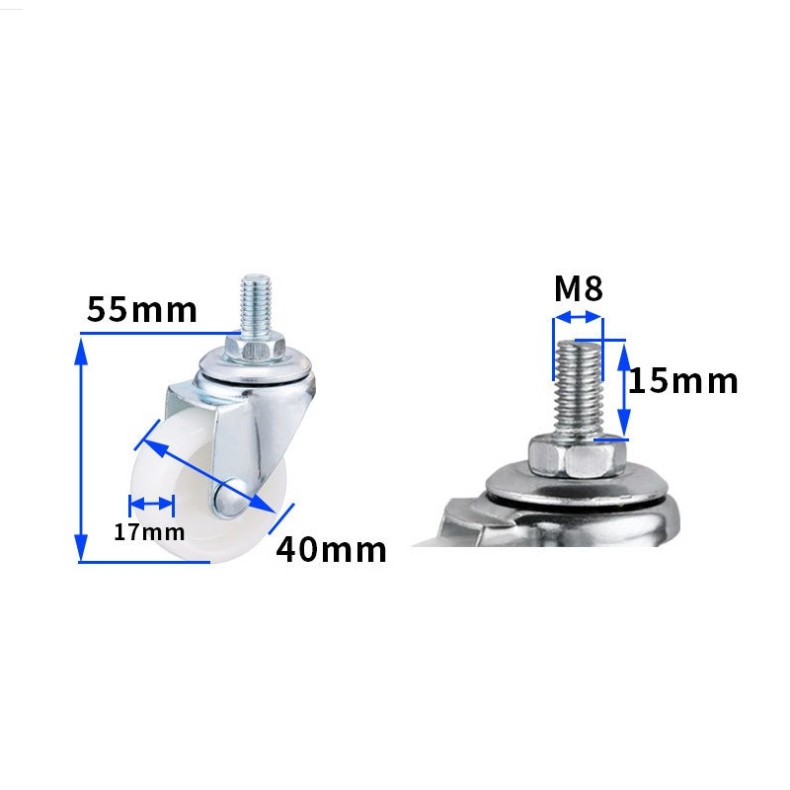 1-inch, 1.25-inch and 1.5-inch White PP wheels
