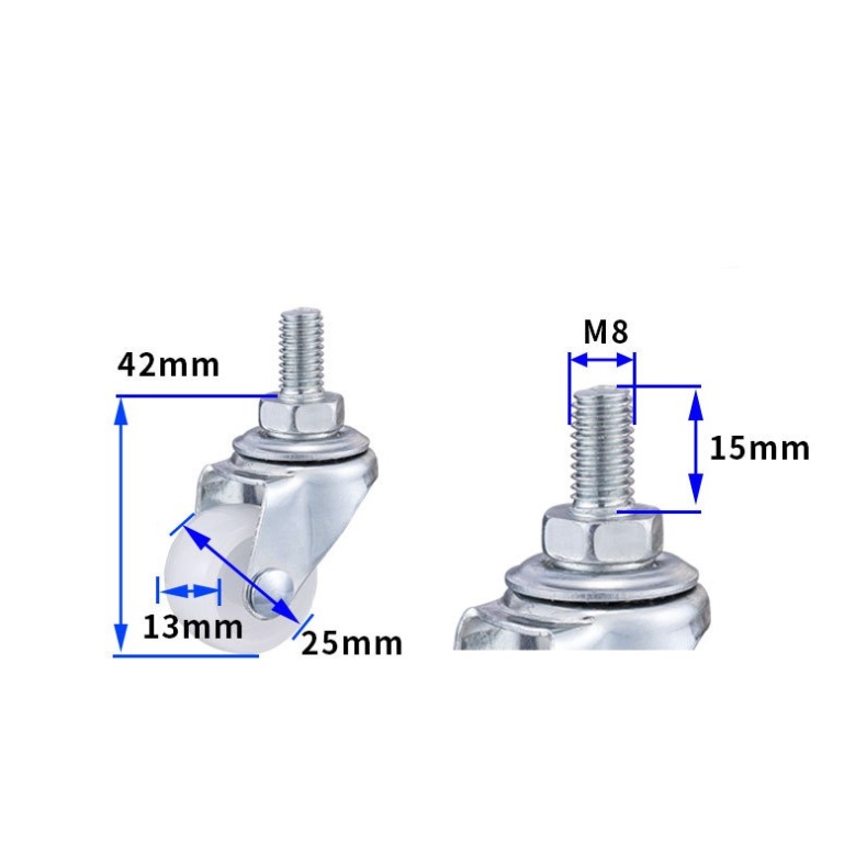 1-inch, 1.25-inch and 1.5-inch White PP wheels