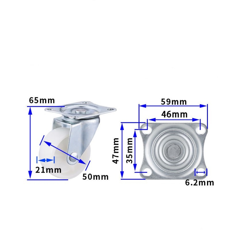 2-inch, 2.5-inch and 3-inch White PP wheels