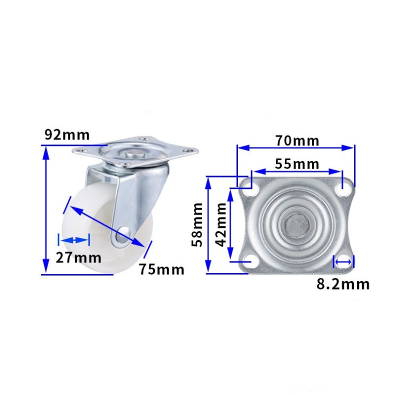 2-inch, 2.5-inch and 3-inch White PP wheels
