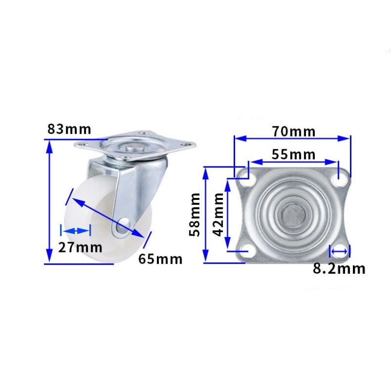 2-inch, 2.5-inch and 3-inch White PP wheels