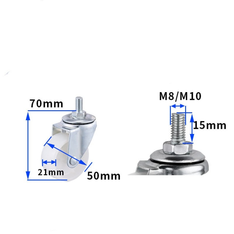 2-inch, 2.5-inch and 3-inch White PP wheels