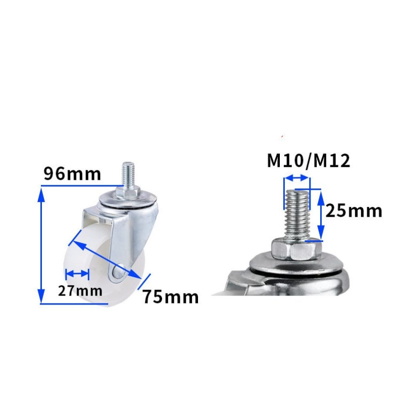 2-inch, 2.5-inch and 3-inch White PP wheels
