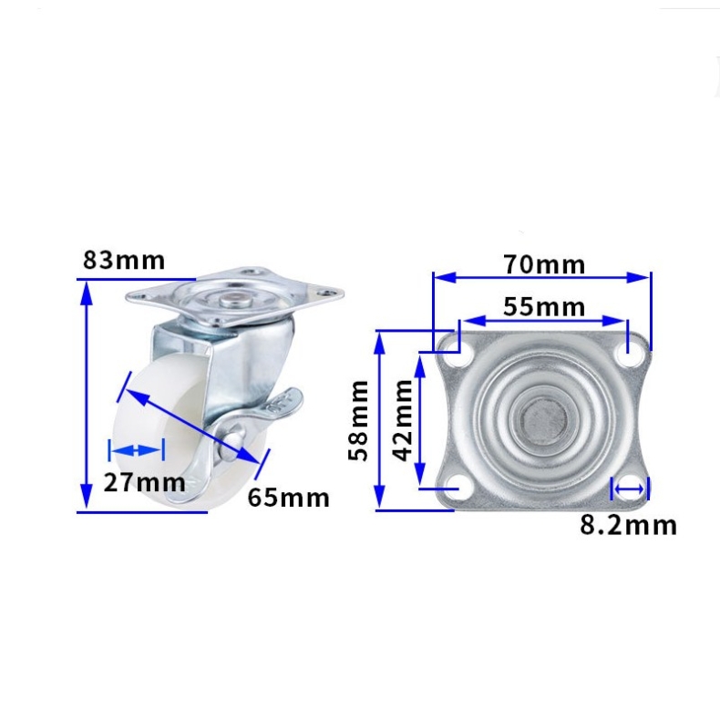 2-inch, 2.5-inch and 3-inch White PP wheels